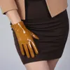 Cinq doigts gants latex gants longs brillant cuir simili cuir verni PU 24 "60 cm opéra soirée marron 231010