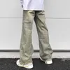 Jeans voor heren Y2k geel modder geverfd wijde pijpen baggy voor mannen streetwear noodlijdende pantalones hombre casual denim broek oversized