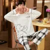 Men's Sleepwear Men's Leisure Winter Long Sleeve White Cotton Pajamas Set Warm Homewear Trendy Cartoon Muppet Bear Printed Mens 2 Pcs Sleepwear 231011