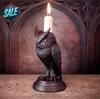 Dekorativa föremål Figurer Triple Moon Gothic Vintage High End Dark Sculpture Raven Candle Holder Owl Home Room Decoration Harts Statue Crafts 231010