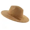 Faux Wildleder Zylinder 9 5 cm Krempe Fedora Hut Männer Frauen Herbst Winter Filz Jazz Hüte Klassische Kirche Fedoras Chapeau Sombrero Mujer193O