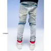 jeans firmati Ch Amirs marchio di moda di alta strada acqua di lavaggio Vintage blu con cinturino al ginocchio con foro usurato Jeans slim fit da uomo310s