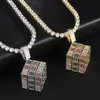 Iced Out Magic Cube Pendant Multicolor Micro Pave Cubic Zircon Necklace for Men Women Gifts Fashion Hip Hop Jewelry X0509306x