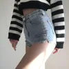 Shorts femininos casuais jeans jeans jeans de cintura alta de cintura alta para senhoras elástico sexy elástico retro jeans sh2023
