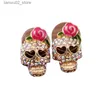 Other Fashion Accessories Silver Needle European and American Exaggerated Punk Style Halloween Rose Skull Head Jewelry Personalized Micro Q231011