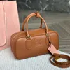 Top Bowling bag square tote bag lady handle briefcase leather designer totes handbags Cool Street Shoulder Bags For Women Brown Purse 231011