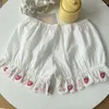 Damen-Shorts, niedliche Baumwolle, für Damen, Erdbeer-Stickerei, elastische Taille, Schleife im Lolita-Stil, Bodenbildung für süße Mädchen, Kawaii-Kleidung