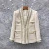 Koreansk mode Nya kvinnors V-ringning fast färg Medium lång Tweed Woolen Blazer Suit Coat Casacos Plus Size SMLXLXXL2738