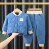 衣類セット冬の暖かい服のための暖かい服秋の秋の綿ジャケットパンツ2pcs子供アウターカジュアルトラックスーツ231010