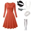 Stage Wear 1950s Retro Summer Elegant V Neck Short Sleeve Cotton Linen Dresses Female Casual Loose Sundress Long Dress