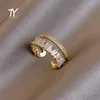 Luxury Zircon Gold Double Student Opening Rings For Woman 2021 Fashion Gothic Finger Jewelry Wedding Party Girl's Sexy Ring297v