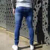 Män jeans män rippade frayed pojkvän stretch smal fit denim byxor streetwear mager oroliga byxor designer kläder