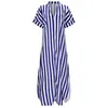 Casual Dresses Womens Striped Short Sleeve Maxi Dress With Side Slit Women'S Open Front Loose Blouse Woman Clothing