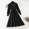 Casual Dresses Chic Women's Stitching Sticking Dress Autumn Winter En linje Vintage Corduroy tjock jul Pullover Party