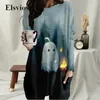 Women's Hoodies Arrival Round Neck Long Sleeve Sweatshirt Autunm Winter Witch Ghost Print Loose Pullover Tops Women Casual Pockets Tee Shirt