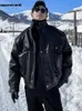 メンズレザーフェイクレザーマウロイカルディ秋の冬の防水防風防風性大量の濃厚な暖かい黒いフェイクレザージャケットメンズアップカジュアルクールファッション231010