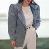 Kadın Ceketleri Koreli Tek Kesin Kelime Pedi Denim Ceket Kadın Çentikli Uzun Kollu Gevşek Ceket 2023 Sonbahar Kış Moda Top