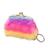 Handväskor Kvinnor Fleecy Fuzzy Handväskor Små myntväska Handy Bag Packet Plånbok Rainbow Women Coin Purse For Girl Kid Gift 231010