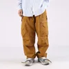 Erkek pantolon kargo adam çift fermuarlı büyük cepler elastik çizim bel pileli geniş bacak tam uzunlukta rahat dış pantolon