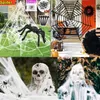 Ensemble, nouvelle toile d'araignée d'Halloween, simulation de filet triangulaire super grande araignée en peluche, accessoires de décoration intérieure et extérieure, décor de scène, décor de bureaux, décor d'Halloween