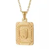 Charme pendentif lettre initiale A-Z rectangulaire pour hommes et femmes, chaîne de collier avec pendentif lettre majuscule plaqué or 18 carats 18 pouces 291E