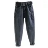 Women's Jeans Smoke Gray Autumn And Winter Korean Version Loose High Waist Thin All-match Harlan Dad Pants Tide