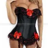 Zwart volants bovenborstcorset met jarretel sexy bustier lingerie top met veters sml xl 2XL220F