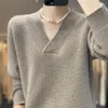 Kadın Sweaters Sonbahar ve Kış 100 Saf Kaşmir Sweater Kalınlaştırılmış V Yağlı Düz ​​Renk Gevşek All-Eşleştirme Yün Örtü tabanı
