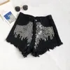 Damenshorts Circyy Pailletten Denim für Frauen 2023 Sommer Hohe Taille Breites Bein Lose Hosen Mode Vintage Burr Shiny Weibliche Kleidung