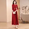 Casual Dresses Women Navy Blue Jacquard Knitted Long Dress Spring Autumn Fashion Vintage V-Neck Sleeve Overlength Slim Pullover