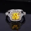 Кольца кластера женские классические регулируемые кольца цвета белого золота Роскошные ювелирные изделия из высокоуглеродистого желтого кристалла подарки на годовщину свадьбы оптом