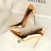 Kleid Schuhe Mode Frauen Patent Leder High Heels Dame Pointe Toe Gold Silber Pumps Weibliche Hochzeit Braut Plus Größe 3443 231010