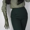 Five Fingers Gloves LATEX LONG GLOVES Shine Leather Faux Patent PU 28" 70cm Opera Olive Army Green 231010