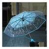 Party Favor 100Pcs/Lot Transparent Clear Umbrella Handle Windproof 3 Fold Cherry Blossom Mushroom Apollo Sakura Women Home Garden Fest Dhi92