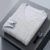 Suéter masculino Rongyi 2023 Roupas V-Pescoço Jumper Mink Fleece Sweater Frente e Voltar Agulha Sólida Malha Pulôver Business Top