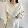 Damenpullover OCEANLOVE Kreuz Dicke Herbst Winter Kleidung Frauen Feste Koreanische Mode Kurze Pullover Chic Vintage Lose