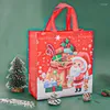 Décorations de Noël 1pcs sacs cadeaux dessin animé mignon Santa Elk bonhomme de neige impression sac à main non tissé décoration de fête sac de rangement