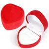 Smyckeslådor Flocking Red Heart Shape Ringörhängen Display Cases Holder Gift Box Wedding Counter Packaging Rings 231011