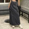 Röcke Röcke Frauen Mode Tasche Frontseiten-schlitz Schlanke Hohe Taille Lange Maxi Streetwear Casual Safari Solide 2023 Sommer Herbst
