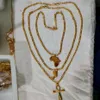 Hänge halsband 3st africa karta cross nefertiti halsband uppsättning för kvinnor män guld färg rostfritt stål egyptiska smycken285g