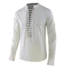 メンズカジュアルシャツビンテージ中世のコスプレコスチュームレトロトップシャツ男性ソリッドクロス包帯ゴシックルーズロングスリーブ