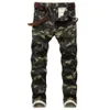 Men Slim Stretch Jeans Army Green Printed Casual Pants Men Camo Jeans Personality with 6 Colors282V