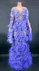 Vêtements de scène Sexy Fleurs Maille Transparent Longue Train Robe Spectacle Performance Costume De Mariage Anniversaire Célébrer Robe