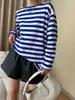 Kvinnors T-skjortor 2023 Kvinnor Autumn Cotton Striped Long Sleeve O-Neck Tees Tops Mujer Casual Clothes Roupas Femininas