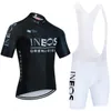 Blå ineos cykeltröja cykel shorts set män kvinnor uae team snabb torr pro ciclismo maillot tröja 20d haklappar byxor kläder