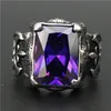 3pcs lot Nouveau design Énorme bague en pierre de rhin violet 316l bijoux de mode en acier inoxydable flor