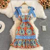 2023 new fashion women's spaghetti strap print floral retro baroque style high waist bodycon sexy mermaid dress SMLXLXXL255V