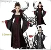 Costume a tema Halloween Vieni per bambini Ragazze maniche svasate Royal Vampire Come Girl Abito medievale a maniche lunghe Vieni per la festa Cosplay T231011