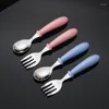 Dinnerware Sets With Round Handle Cute Pattern Birthday Gift 304 Stainless Steel Children's Cartoon Tableware Fork Spoon Box Set