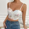 Damen-Tanks, sexy Crop-Top, weiße Farbe, Blumenmuster, modisches Mädchen, rückenfreies Design, bestickt, Stahlring, Fischgräten-Brustkorsett